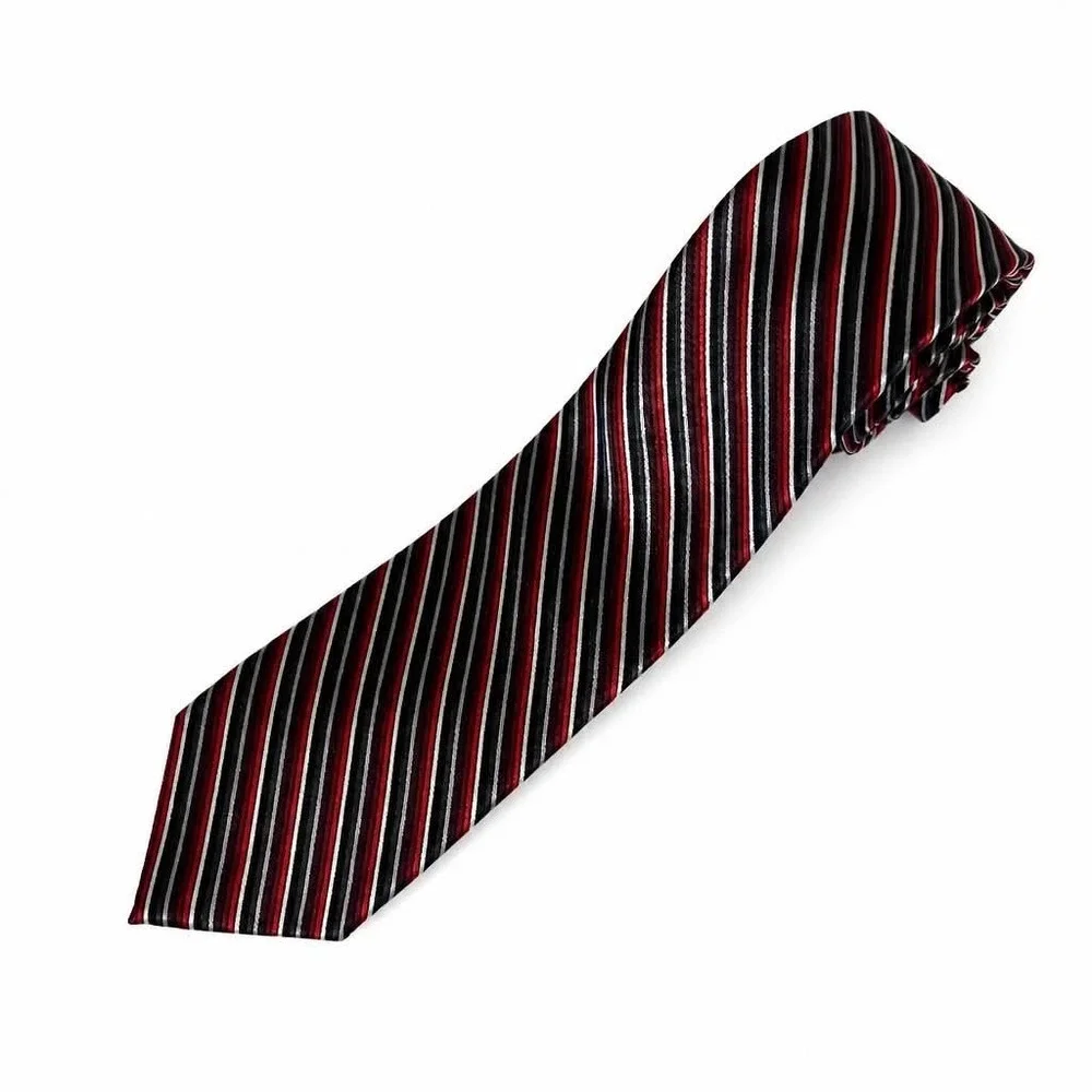 JF J Ferrar Mens Tie Red Black White Diagonal Stripe Polyester Necktie 57x3.25